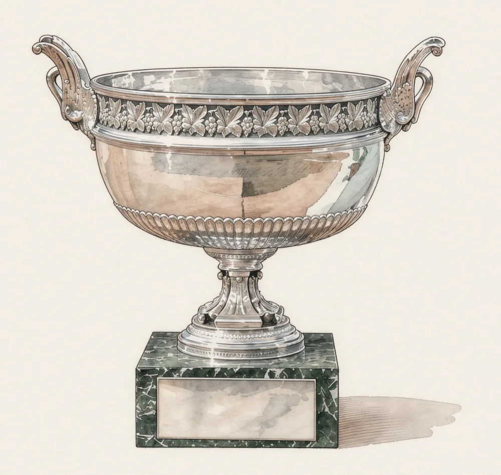 La Coupe des Mousquetaires, el trofeo de Roland-Garros, en pluma y acuarela.